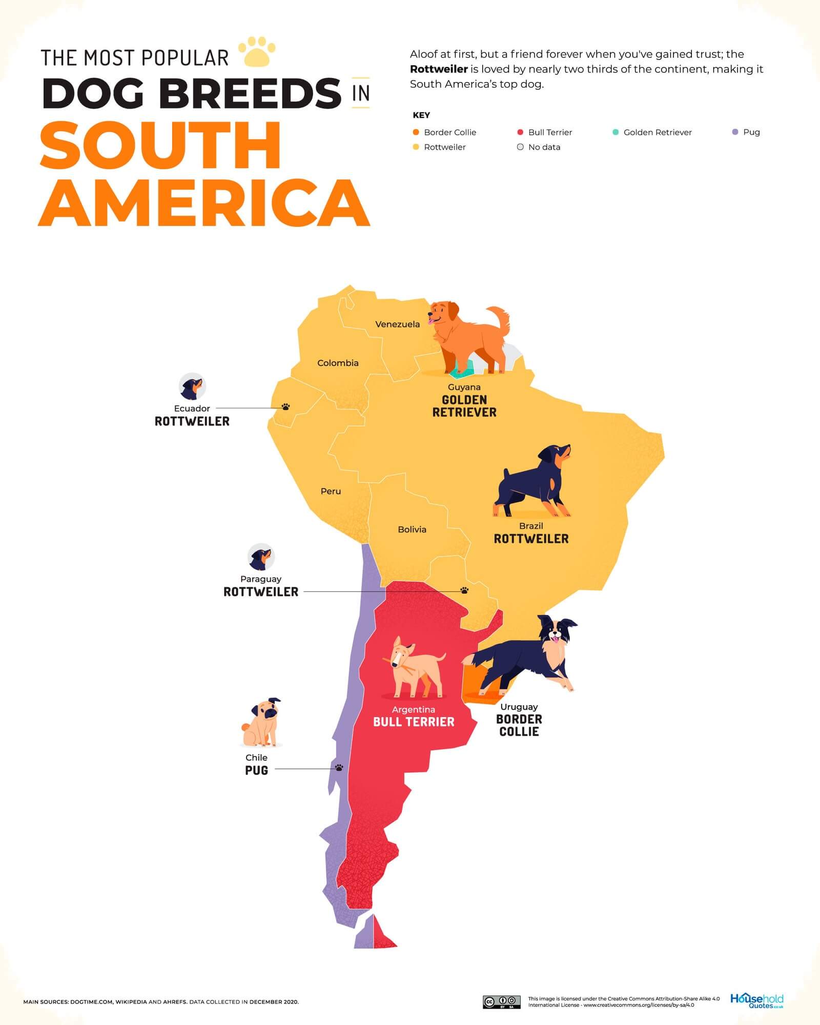 Mapa de los perros más populares en América del Sur